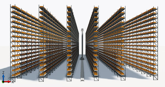 Screenshot: Simulation of an automatic warehouse in fe.screen-sim