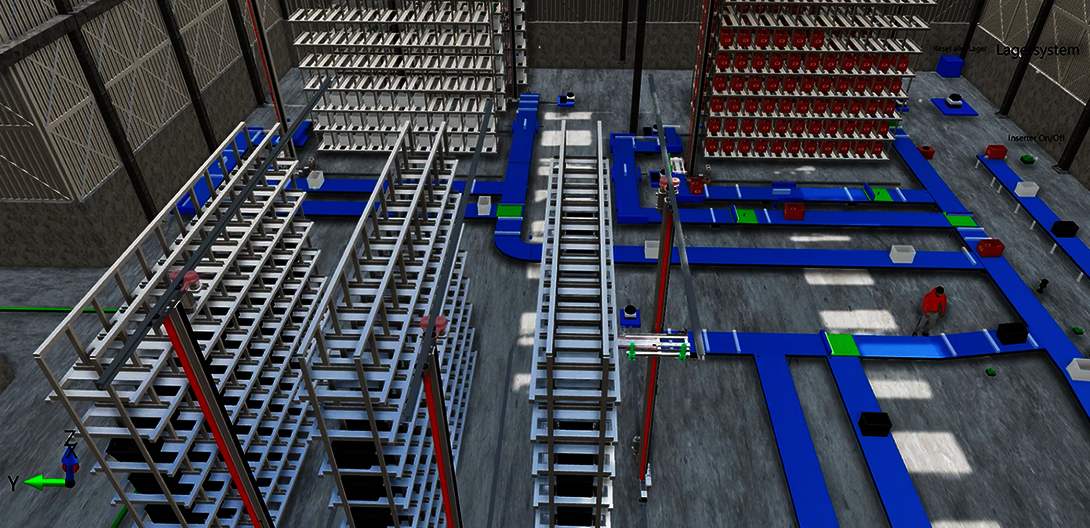 Screenshot: Intralogistics simulation in fe.screen-sim