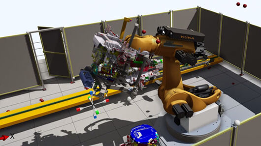 Virtuelle Inbetriebnahme mit fe.screen-sim: Screenshot Simulation einer Roboterzelle