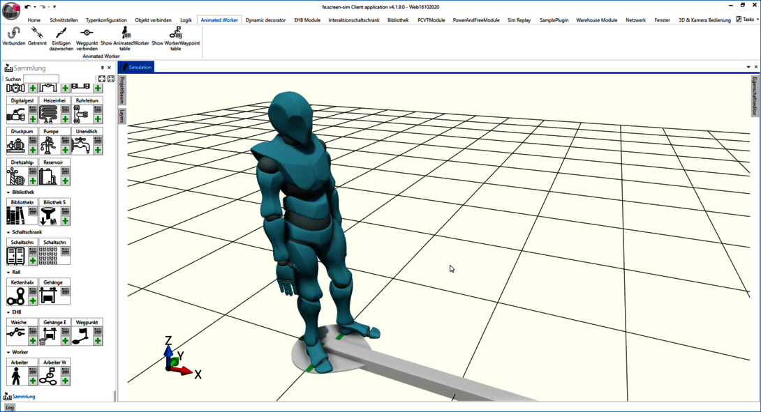 Screenshot: The Human Animation module in fe.screen-sim